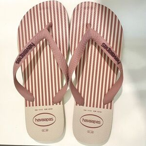 Havaianas Flip Flops Pink and Cream Stripe Size 11/12 (41/42)